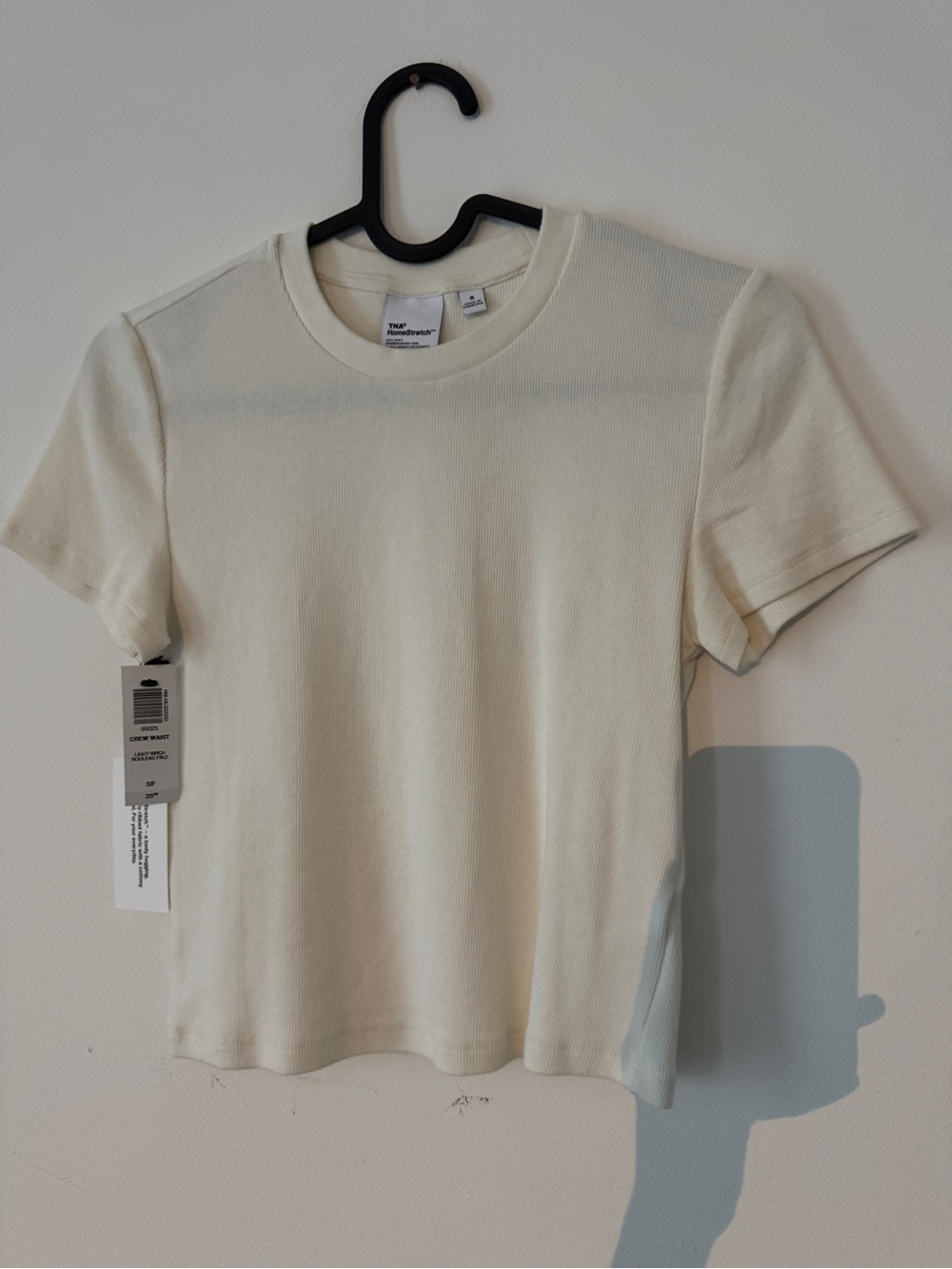 Aritzia TNA Cream HomeStretch Ribbed T-Shirt Short Sleeve Tee in Light Birch